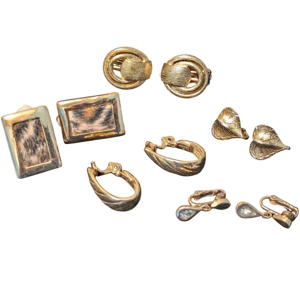 Five Pair Gold Tone Vintage Clip On Earrings